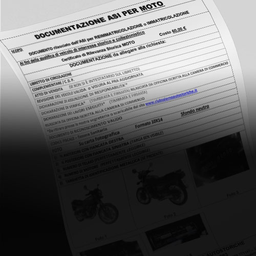 Certificato di Rilevanza Storica (CRS) per Riammissione alla circolazione MOTO